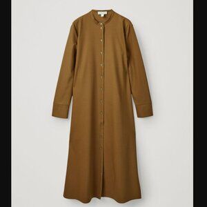 COS Oversized Wool Maxi Shirt Dress Size 12 Brown Slits Long Sleeve Minimalist